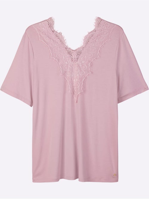 T-shirt En Dentelle Col V Devant Et Au Dos - Taille Standard - Sheego - Kiabi