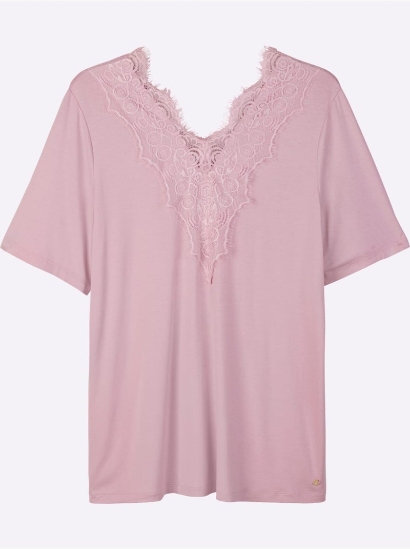 T-shirt En Dentelle Col V Devant Et Au Dos - Taille Standard - Sheego Rose - Kiabi