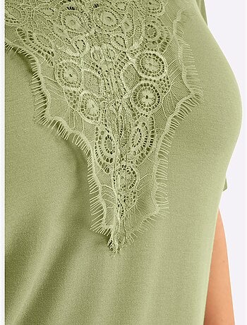 T-shirt En Dentelle Col V Devant Et Au Dos - Taille Standard - Sheego