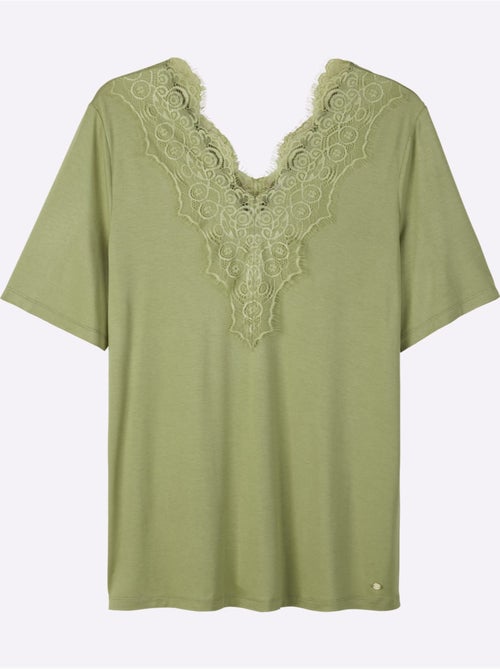 T-shirt En Dentelle Col V Devant Et Au Dos - Taille Standard - Sheego - Kiabi