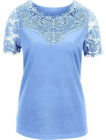 T-shirt En Dentelle Dentelle Aux Manches - Taille Standard - Moda Vilona