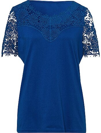 T-shirt En Dentelle Dentelle Aux Manches - Taille Standard - Moda Vilona