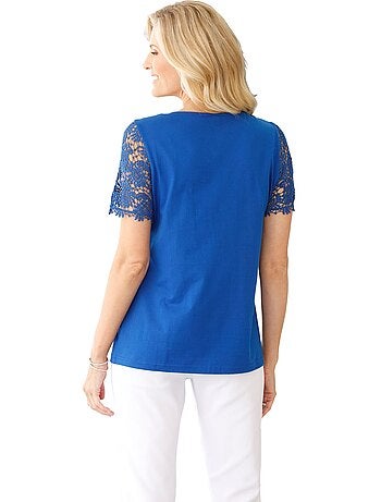 T-shirt En Dentelle Dentelle Aux Manches - Taille Standard - Moda Vilona