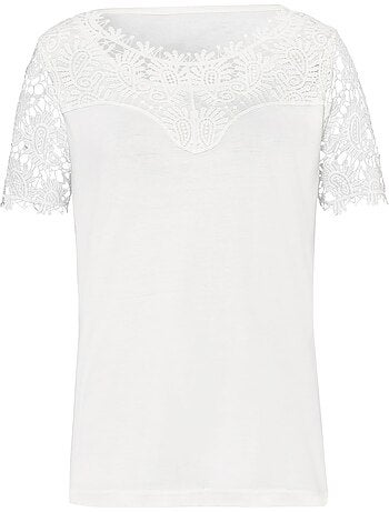 T-shirt En Dentelle Dentelle Aux Manches - Taille Standard - Moda Vilona