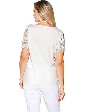 T-shirt En Dentelle Dentelle Aux Manches - Taille Standard - Moda Vilona