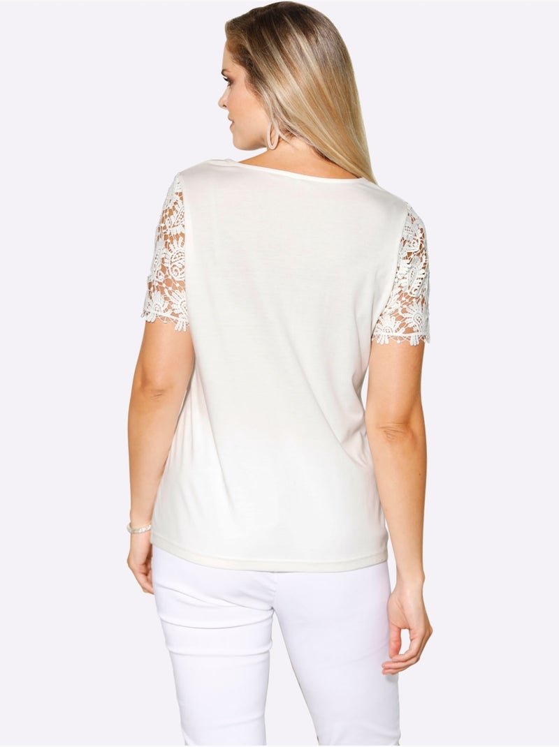T-shirt en dentelle dentelle aux manches - taille standard - moda vilona Ecru - Kiabi