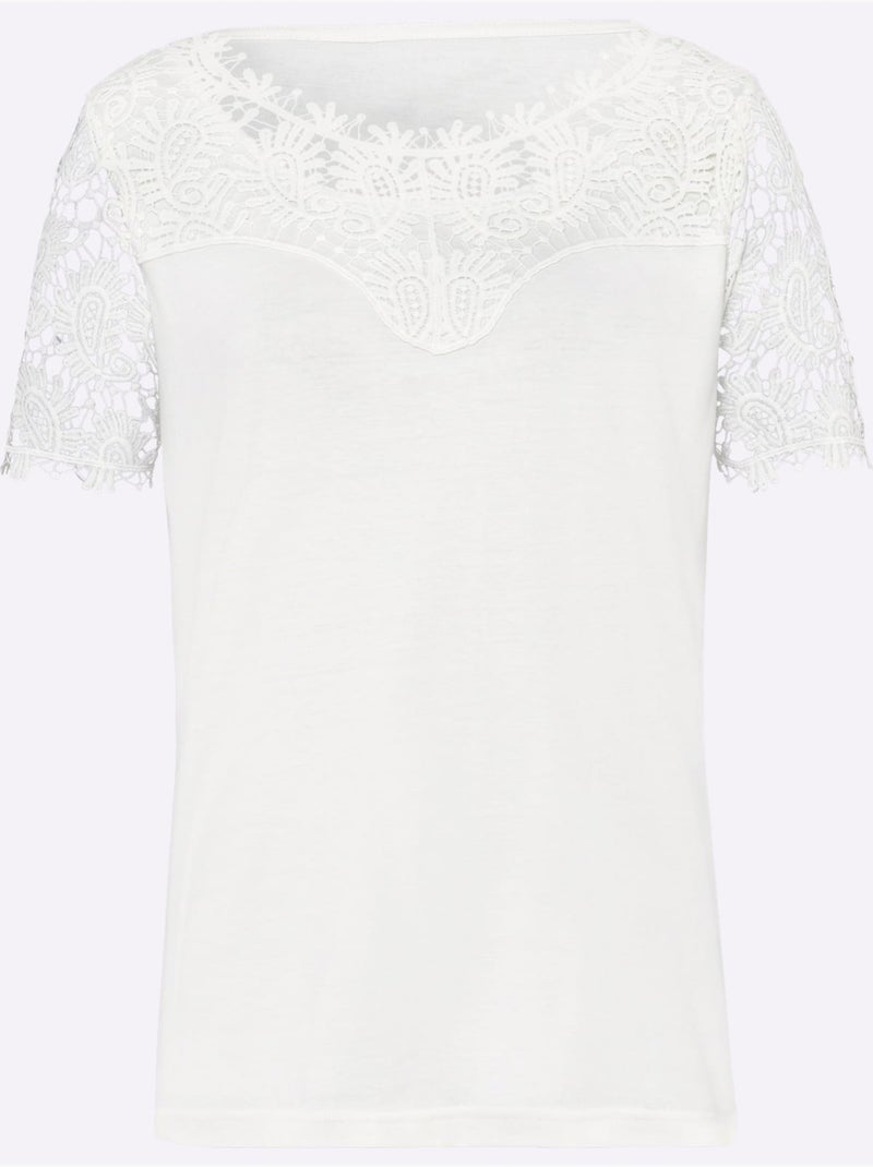 T-shirt en dentelle dentelle aux manches - taille standard - moda vilona Ecru - Kiabi
