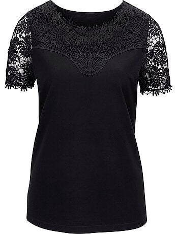 T-shirt En Dentelle Dentelle Aux Manches - Taille Standard - Moda Vilona