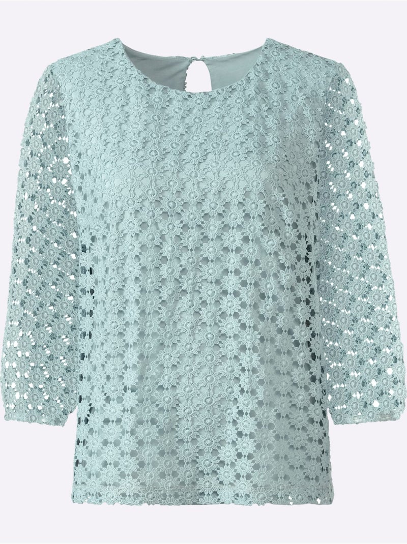 T-shirt En Dentelle Dentelle Aux Manches - Taille Standard - Witt Menthe - Kiabi