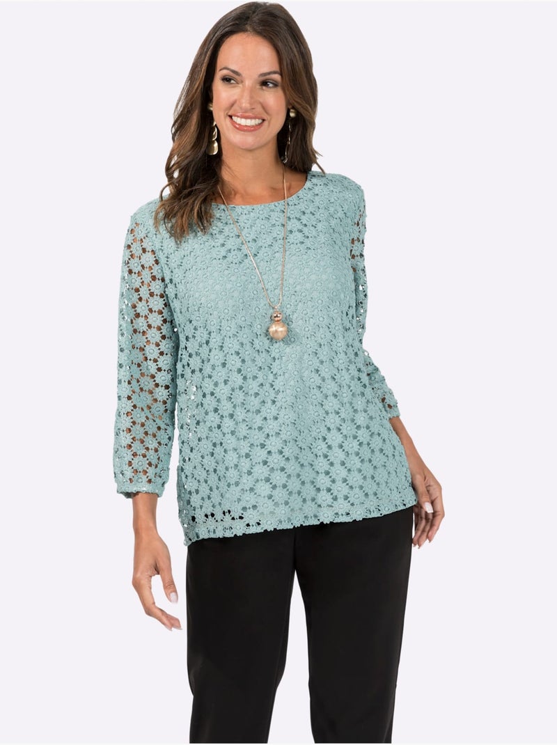 T-shirt en dentelle dentelle aux manches - taille standard - witt Menthe - Kiabi