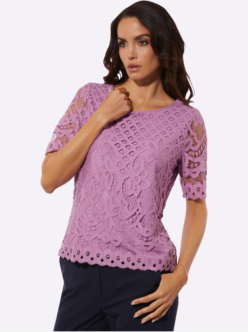 T-shirt En Dentelle Dentelle élastique - Taille Standard - helline Rose - Kiabi