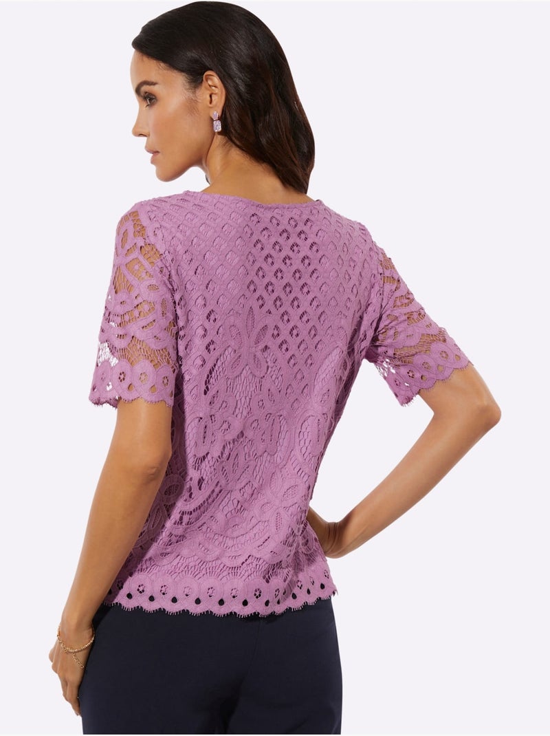 T-shirt En Dentelle Dentelle élastique - Taille Standard - helline Rose - Kiabi