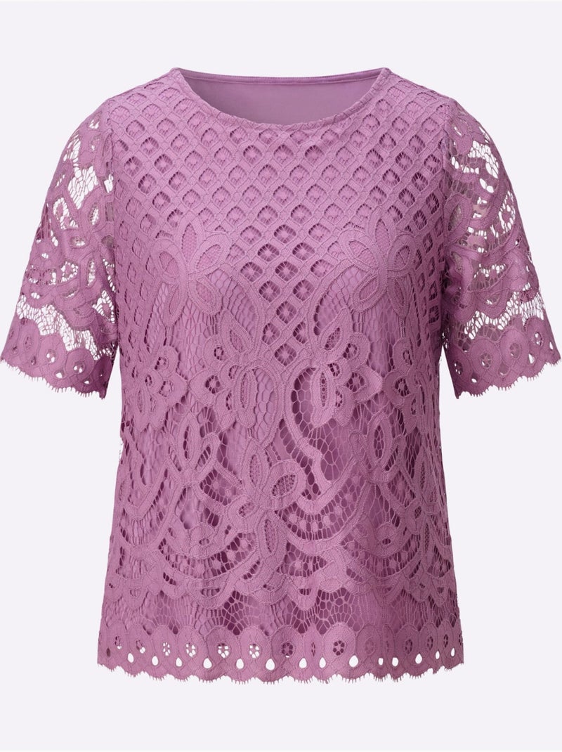 T-shirt En Dentelle Dentelle élastique - Taille Standard - helline Rose - Kiabi