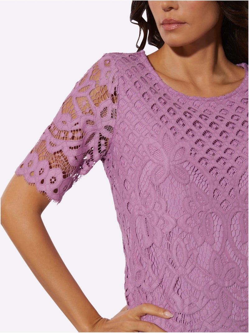 T-shirt En Dentelle Dentelle élastique - Taille Standard - helline Rose - Kiabi