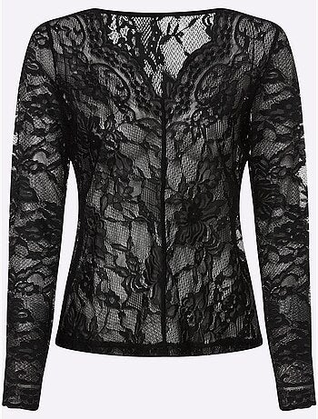 T-shirt En Dentelle Dentelle Florale Brodée - Taille Standard - Helline