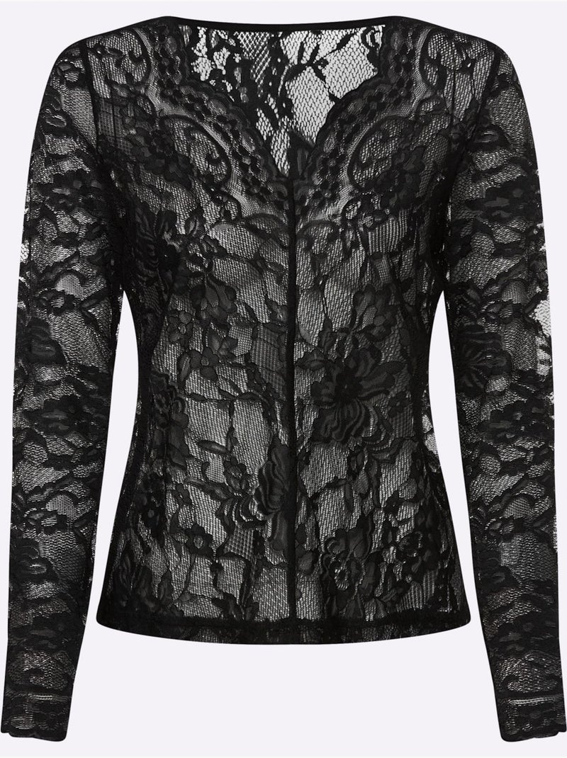 T-shirt En Dentelle Dentelle Florale Brodée - Taille Standard - Helline Noir - Kiabi