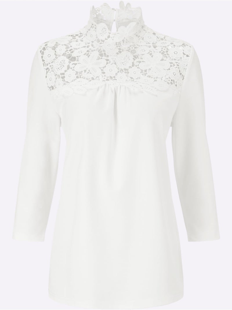 T-shirt en dentelle dentelle florale brodée - taille standard - witt Blanc cassé - Kiabi