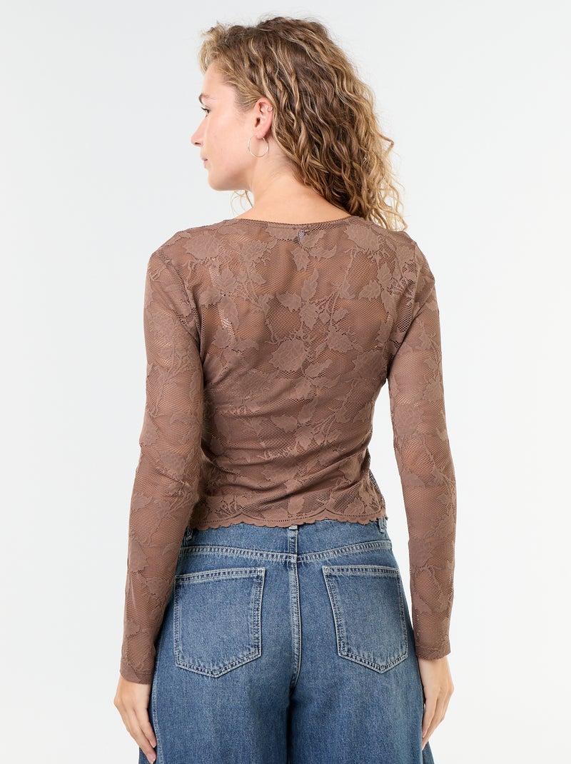 T-shirt en dentelle effet chemisier Marron - Kiabi