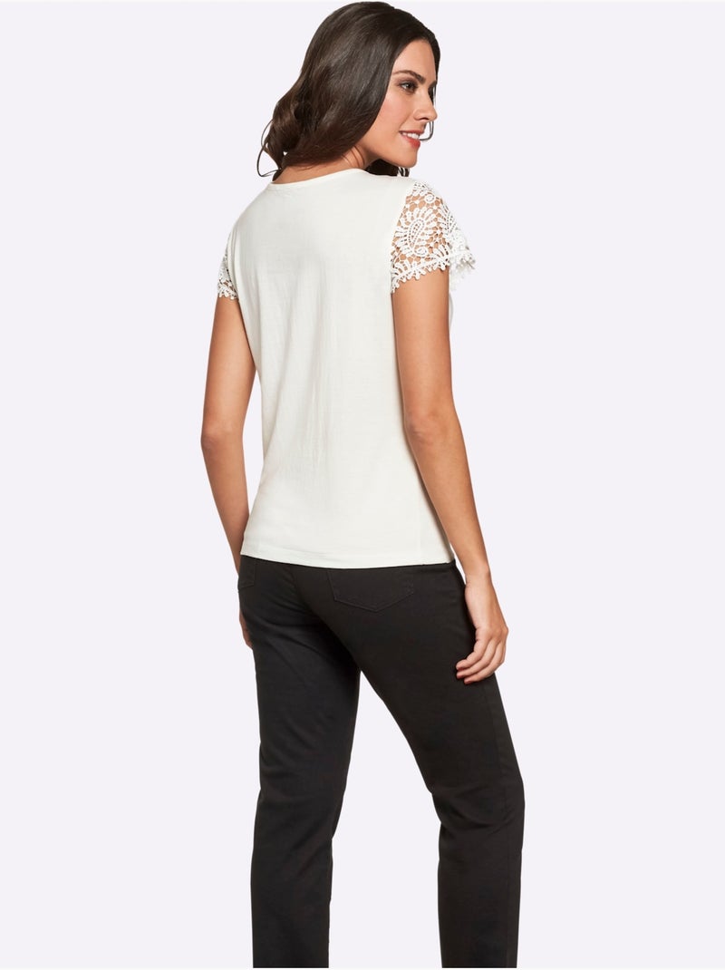 T-shirt En Dentelle Empiècement En Dentelle - Taille Standard - Witt Blanc cassé - Kiabi