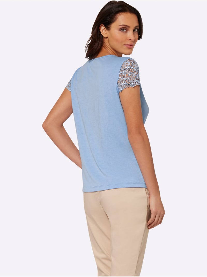 T-shirt En Dentelle Empiècement En Dentelle - Taille Standard - Witt Bleu ciel - Kiabi