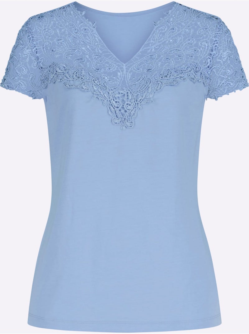T-shirt En Dentelle Empiècement En Dentelle - Taille Standard - Witt Bleu ciel - Kiabi