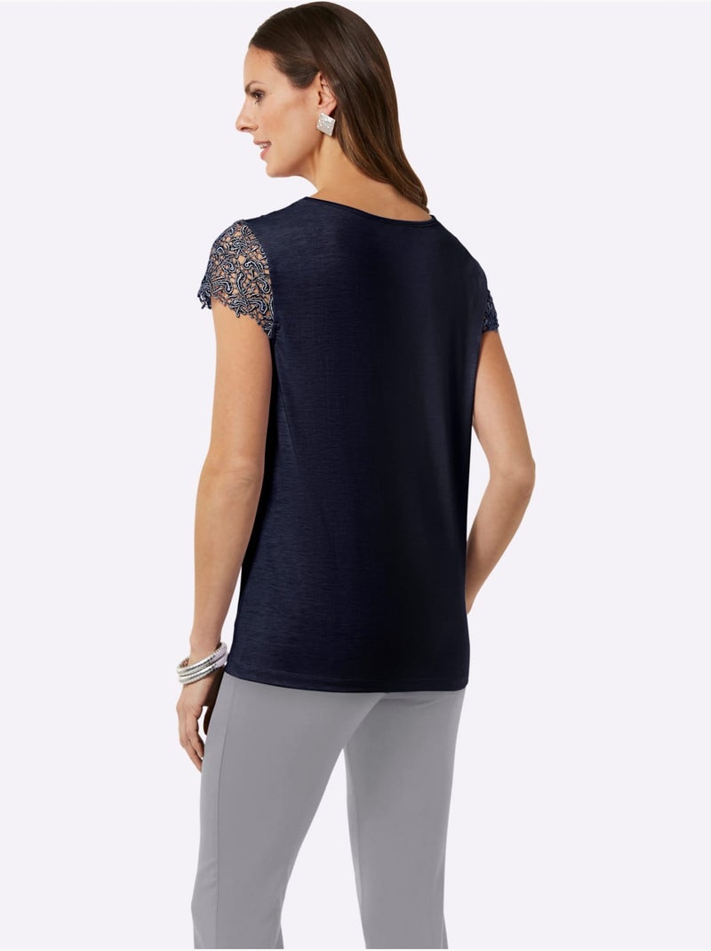 T-shirt En Dentelle Empiècement En Dentelle - Taille Standard - Witt Bleu marine - Kiabi