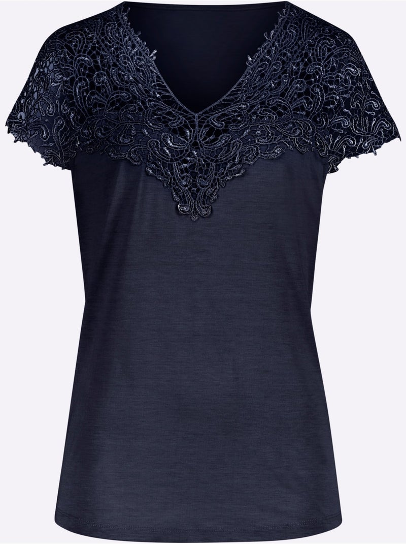T-shirt En Dentelle Empiècement En Dentelle - Taille Standard - Witt Bleu marine - Kiabi