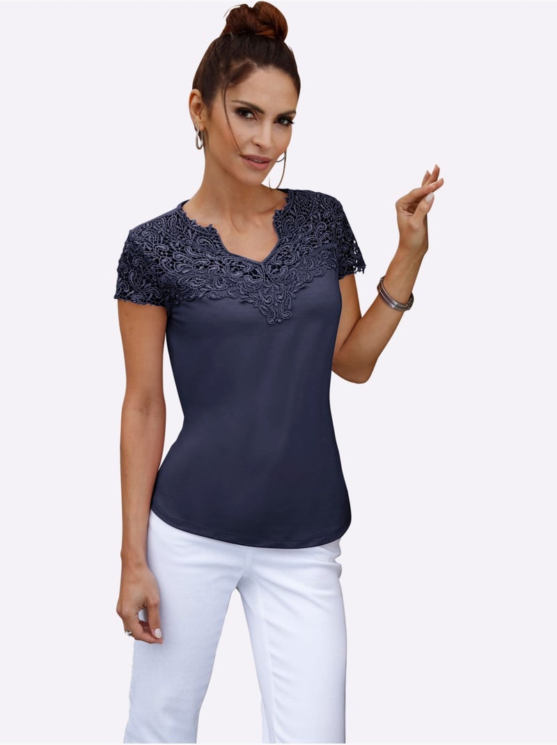 T-shirt En Dentelle Empiècement En Dentelle - Taille Standard - Witt Bleu marine - Kiabi