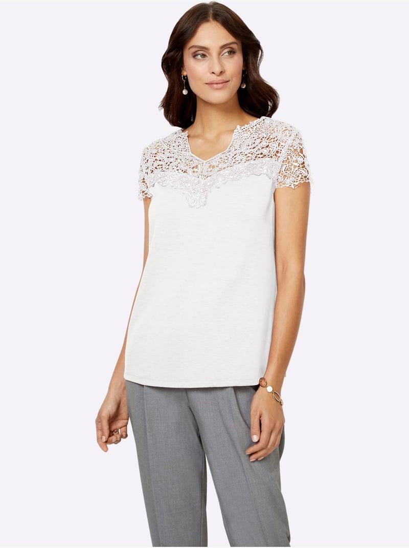T-shirt En Dentelle Empiècement En Dentelle - Taille Standard - Witt Ecru - Kiabi