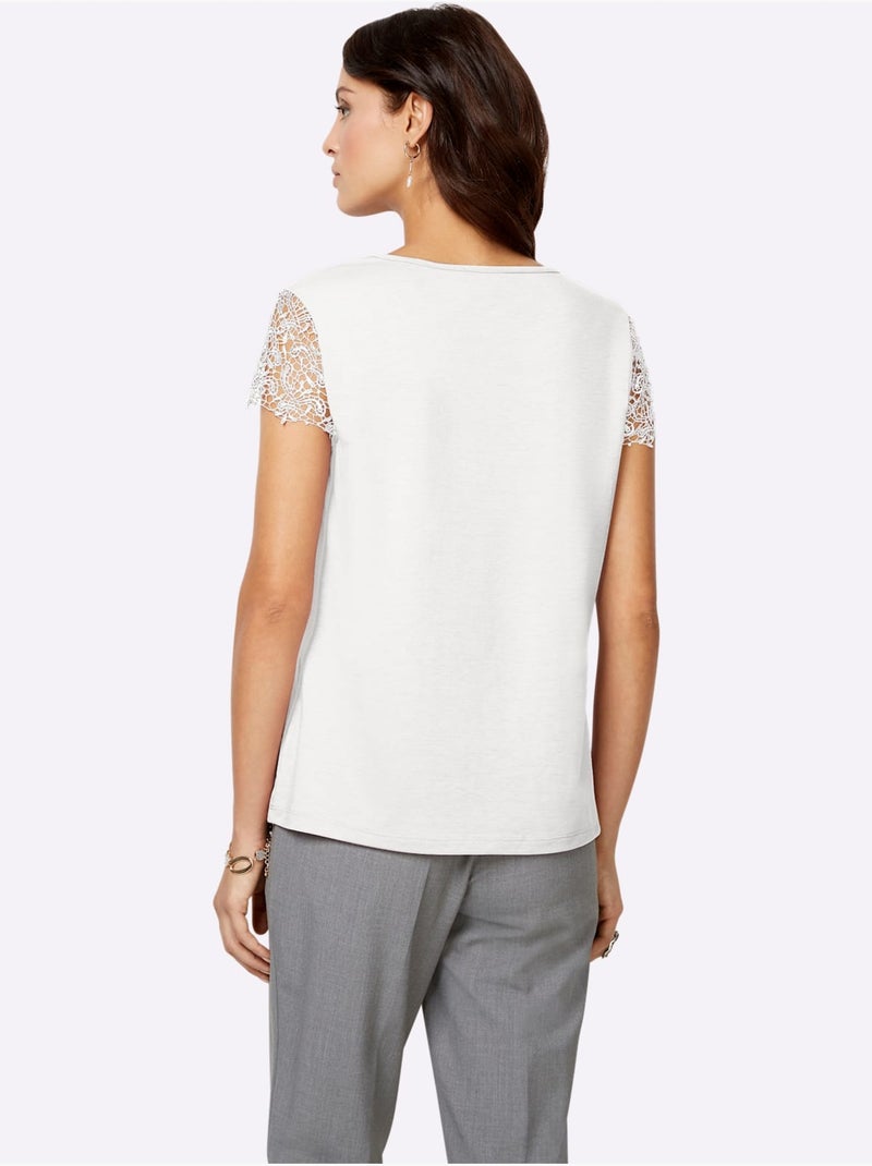 T-shirt En Dentelle Empiècement En Dentelle - Taille Standard - Witt Ecru - Kiabi