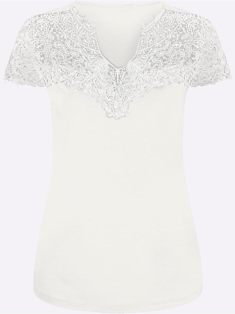 T-shirt En Dentelle Empiècement En Dentelle - Taille Standard - Witt Ecru - Kiabi