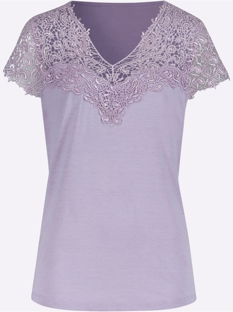 T-shirt En Dentelle Empiècement En Dentelle - Taille Standard - Witt Parme - Kiabi