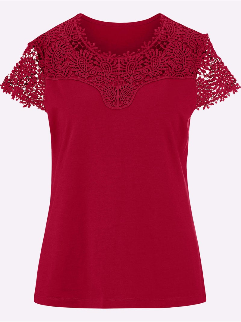 T-shirt En Dentelle Empiècement En Dentelle - Taille Standard - Witt Rouge - Kiabi