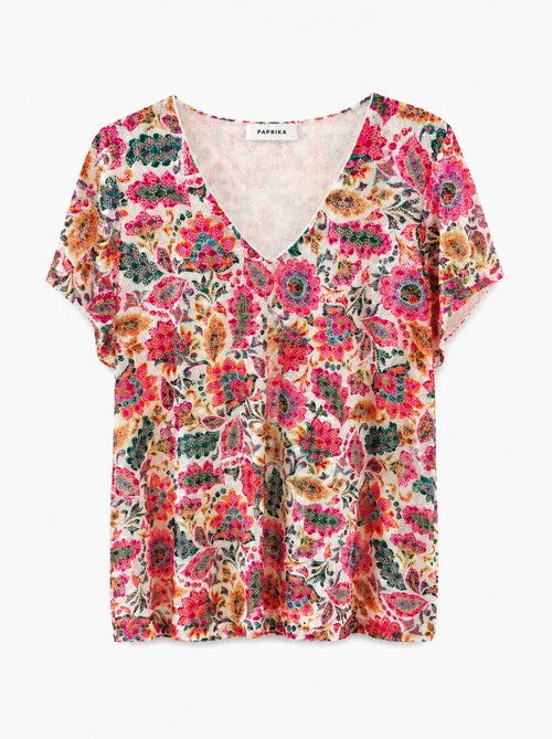 T-shirt en dentelle imprimé fleurs indiennes PAPRIKA - Kiabi T-shirt en dentelle imprimé fleurs indiennes PAPRIKA - Kiabi