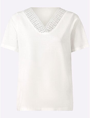 T-shirt En Dentelle Jolie Dentelle Sur L'encolure - Taille Standard - Moda Vilona