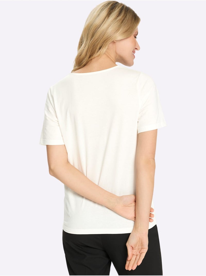 T-shirt En Dentelle Jolie Dentelle Sur L'encolure - Taille Standard - Moda Vilona Ecru - Kiabi