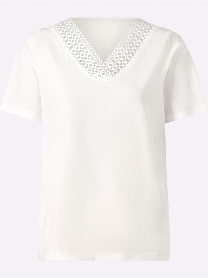 T-shirt En Dentelle Jolie Dentelle Sur L'encolure - Taille Standard - Moda Vilona Ecru - Kiabi