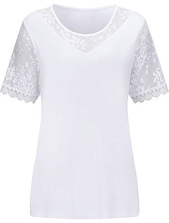 T-shirt En Dentelle Manches Avec Dentelle Transparente - Taille Standard - Moda Vilona