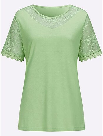 T-shirt En Dentelle Manches Avec Dentelle Transparente - Taille Standard - Moda Vilona