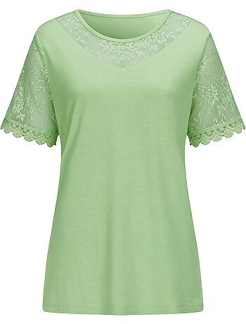 T-shirt En Dentelle Manches Avec Dentelle Transparente - Taille Standard - Moda Vilona