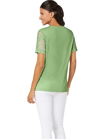 T-shirt En Dentelle Manches Avec Dentelle Transparente - Taille Standard - Moda Vilona