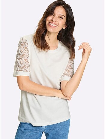T-shirt En Dentelle Manches Bouffantes Discrètes - Taille Standard - Moda Vilona
