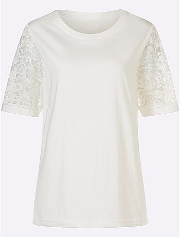 T-shirt En Dentelle Manches Bouffantes Discrètes - Taille Standard - Moda Vilona