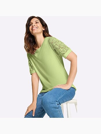 T-shirt En Dentelle Manches Bouffantes Discrètes - Taille Standard - Moda Vilona