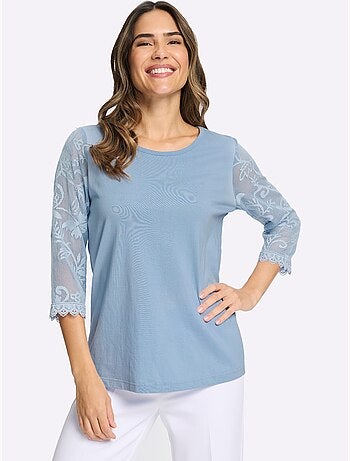 T-shirt En Dentelle Manches En Dentelle - Taille Standard - Moda Vilona