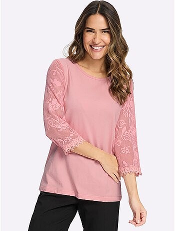 T-shirt En Dentelle Manches En Dentelle - Taille Standard - Moda Vilona