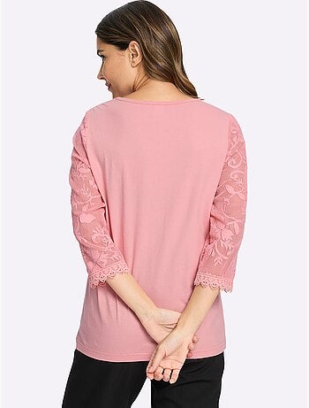 T-shirt En Dentelle Manches En Dentelle - Taille Standard - Moda Vilona