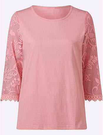 T-shirt En Dentelle Manches En Dentelle - Taille Standard - Moda Vilona