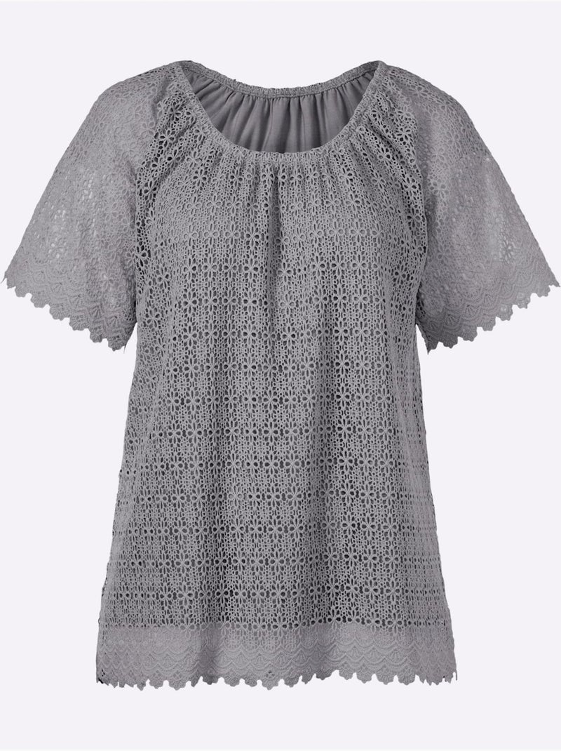 T-shirt En Dentelle Opaque Avec Doublure - Taille Standard - Witt Gris - Kiabi