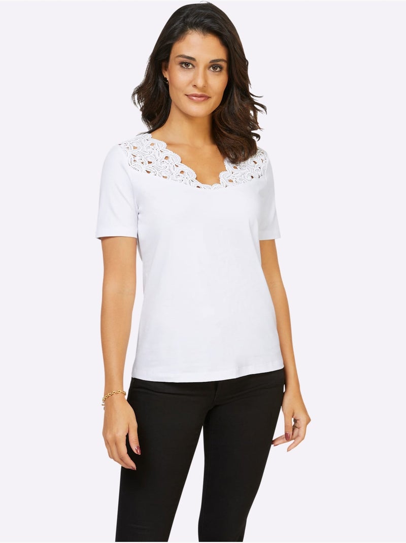 T-shirt En Dentelle Ultra-doux Avec Modal - Taille Standard - Helline Blanc - Kiabi